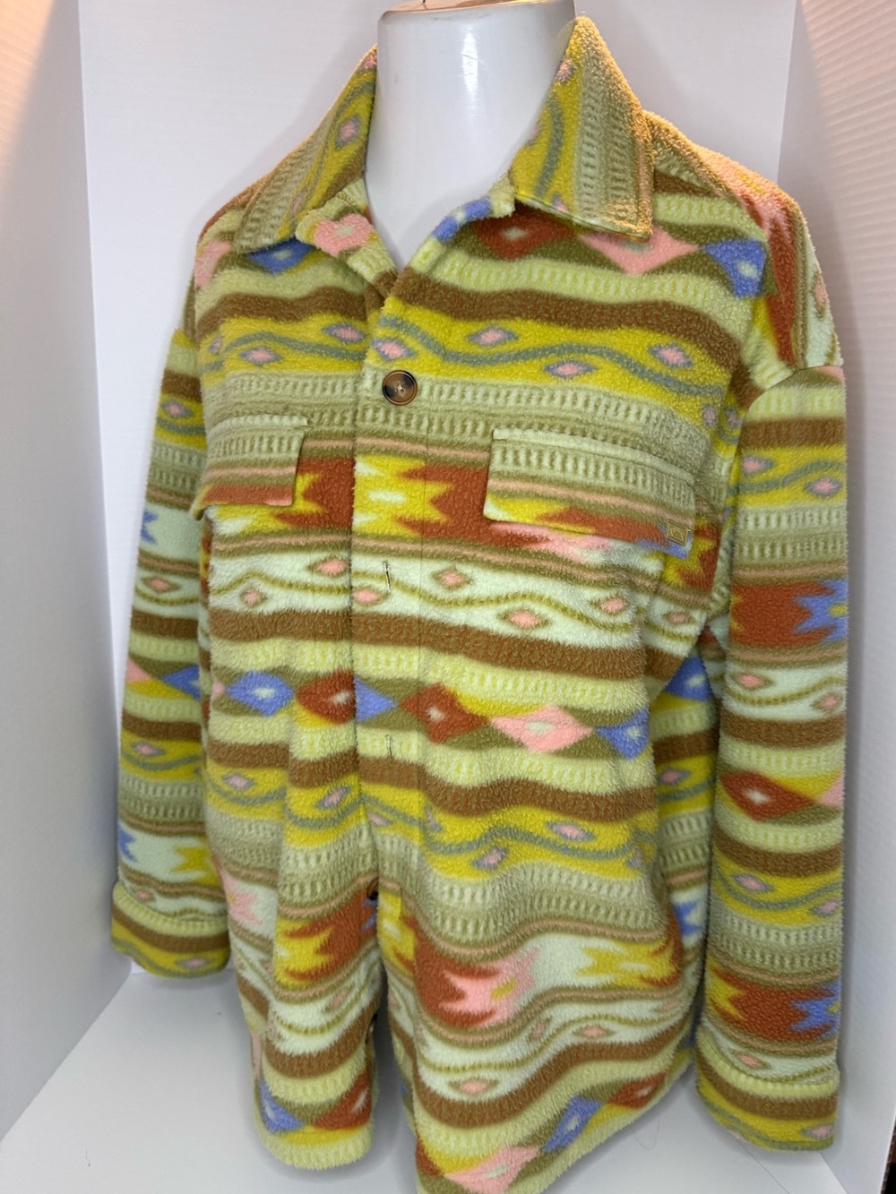 Billabong Multicolor Aztec Fleece Jacket with Olive Base